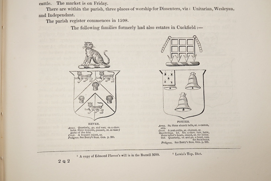 Horsfield, Rev. Thomas Walker – The History, Antiquities and Topography of the County of Sussex, 2 vol., 2 engraved portrait frontispieces, 54 plates, 2 folding maps, original boards with morocco spines, Lewes & London,